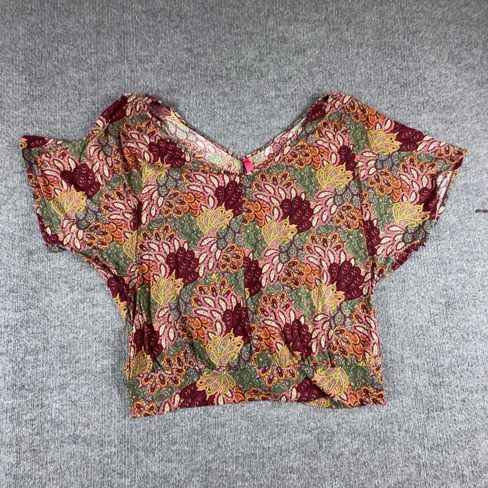 Pure Energy Blouse Womens 4 Multicolor Paisley Kimono Dolman V Neck Stretch